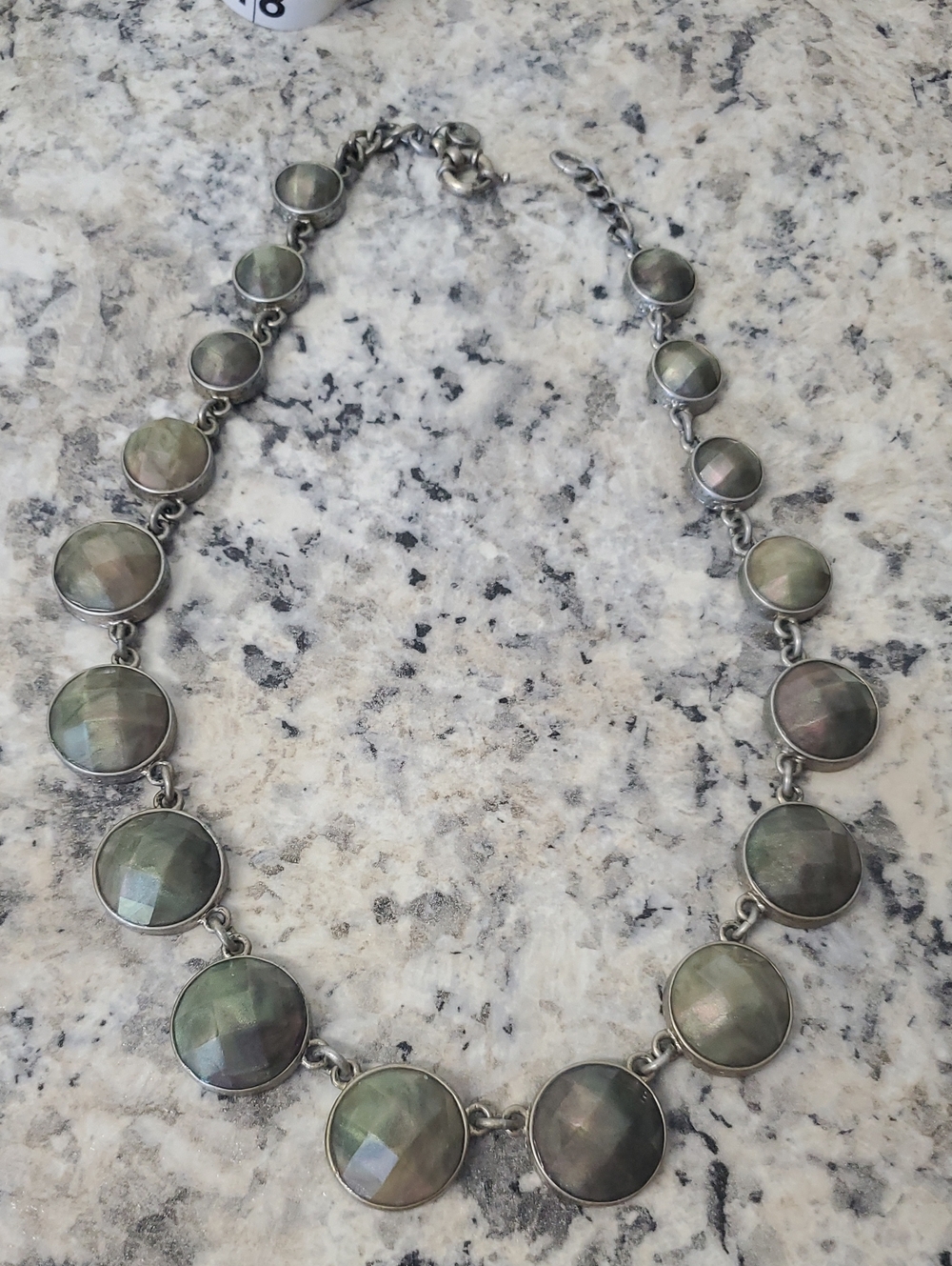 Sterling Silver Mother-of-Pearl Station Necklace - Iridescent Pewter